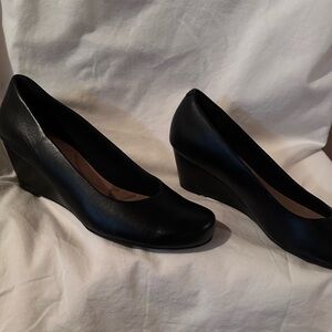 Clarks Black Leather Wedge Shoes